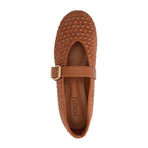 Eiza Shine Suede Flat in Hazel Caramel