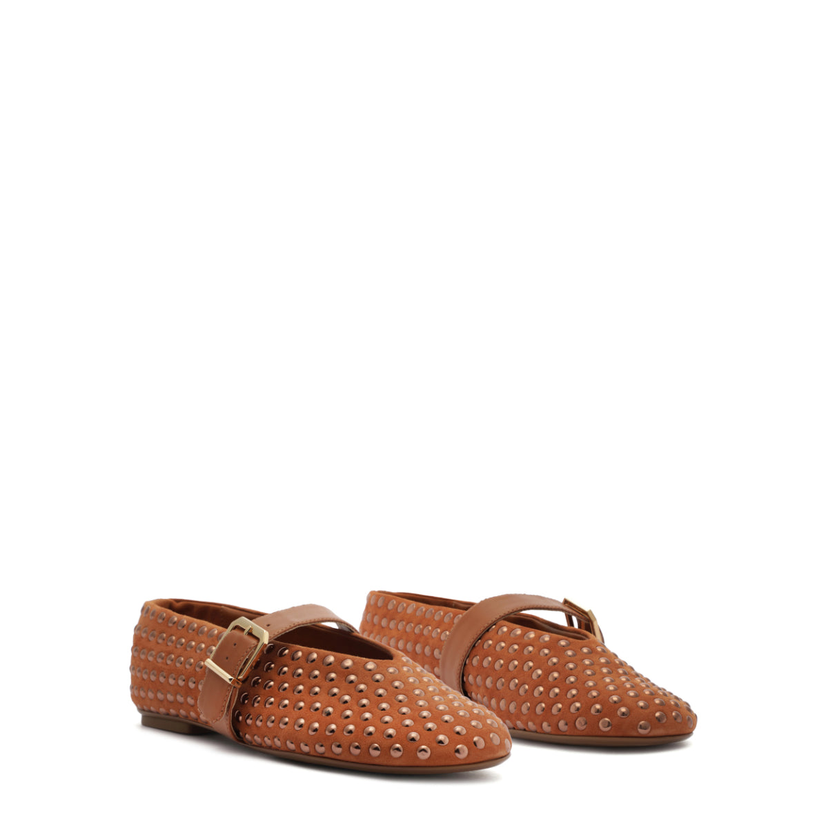 Eiza Shine Suede Flat in Hazel Caramel