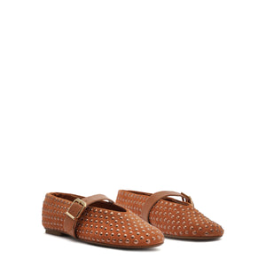 Eiza Shine Suede Flat in Hazel Caramel