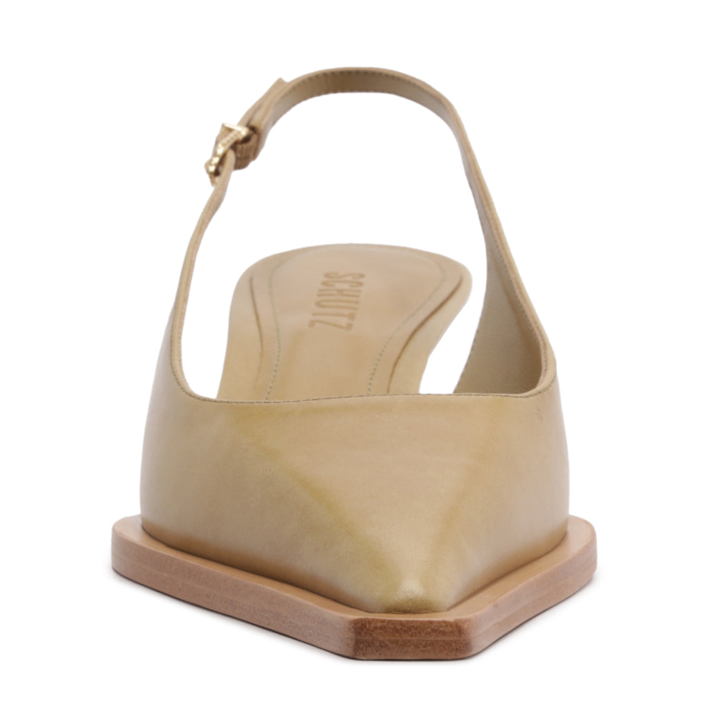 Daria Sling Leather Pump in Ecru Olive