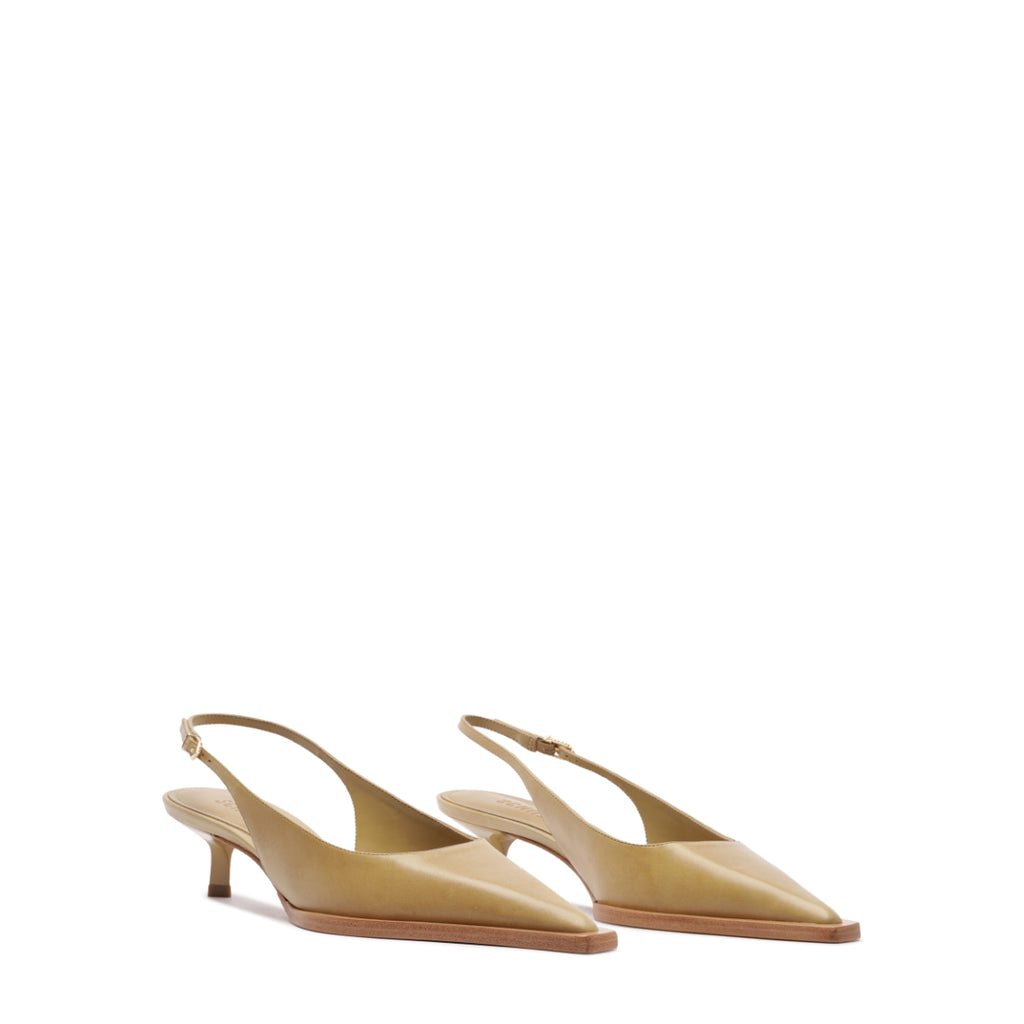Daria Sling Leather Pump in Ecru Olive