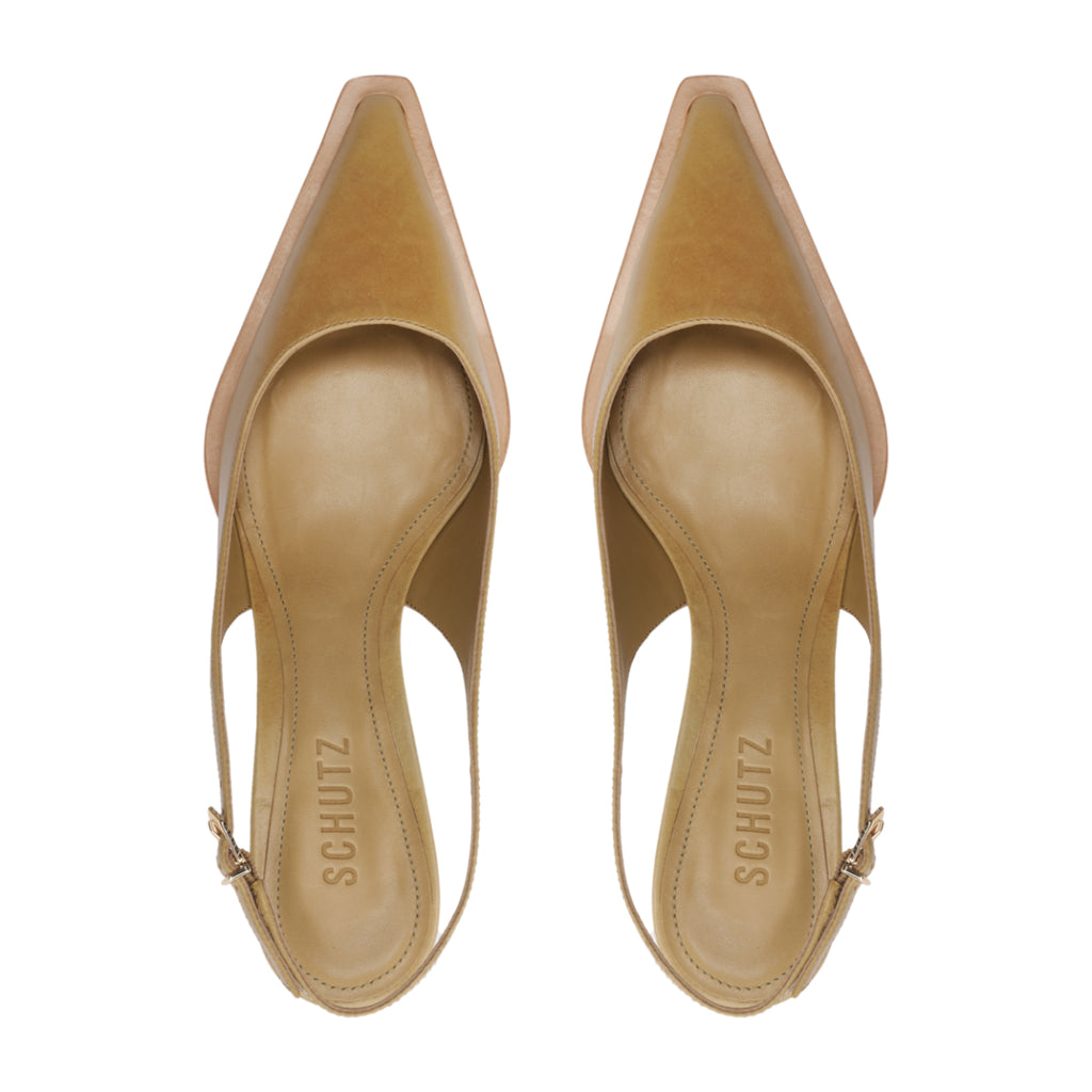 Daria Sling Leather Pump in Ecru Olive