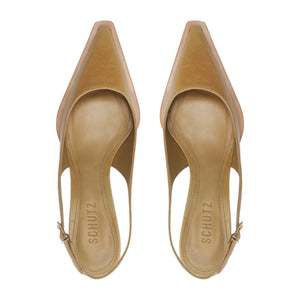 Daria Sling Leather Pump in Ecru Olive
