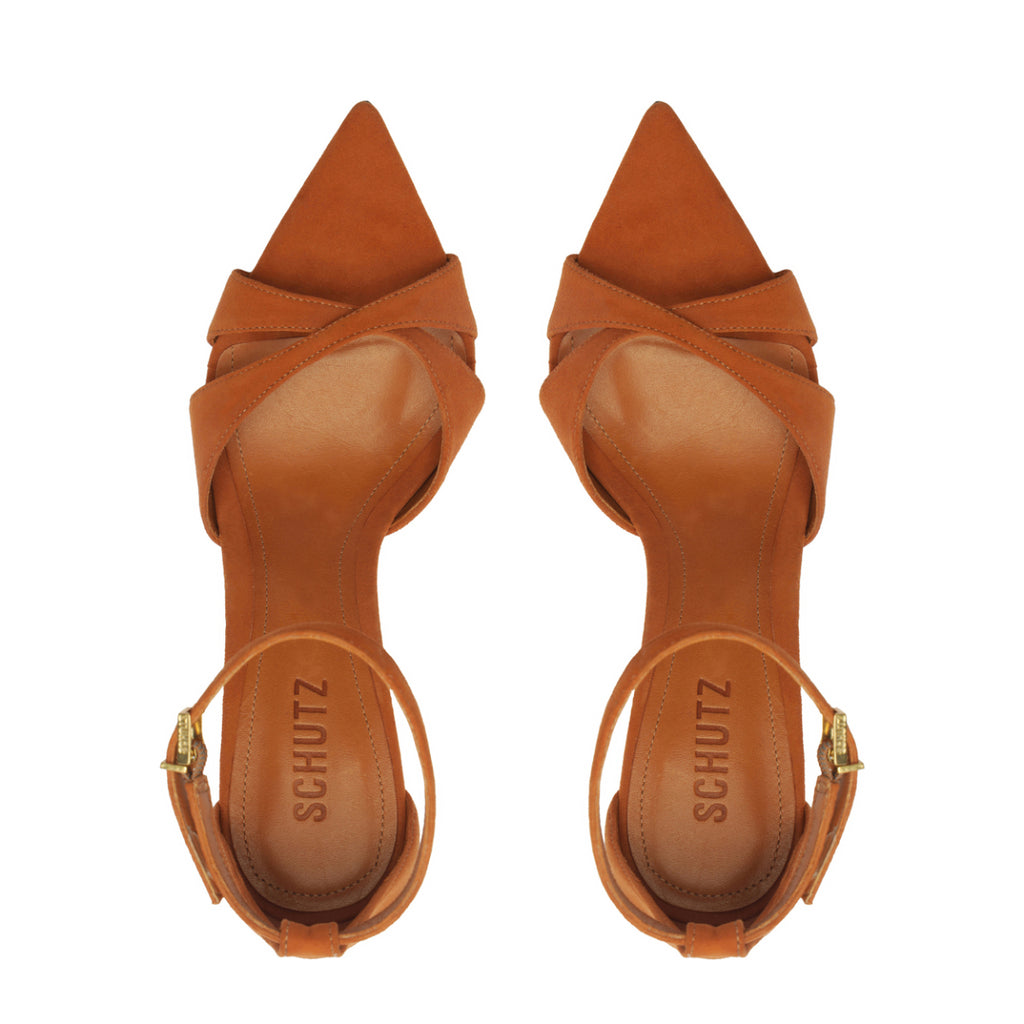 Hilda Leaf Suede Sandal in Cuoio Brown
