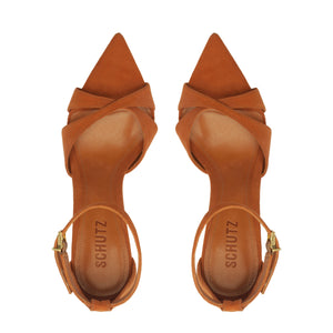 Hilda Leaf Suede Sandal in Cuoio Brown