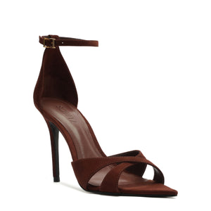 Hilda Leaf Suede Sandal in Root Brown