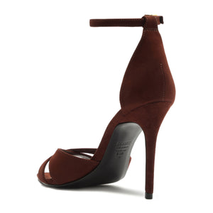Hilda Leaf Suede Sandal in Root Brown