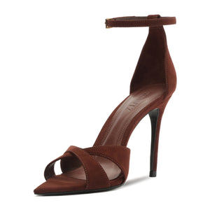 Hilda Leaf Suede Sandal in Root Brown