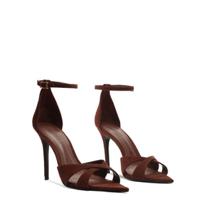 Hilda Leaf Suede Sandal in Root Brown