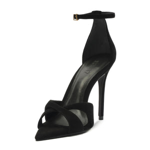Hilda Leaf Suede Sandal in Black