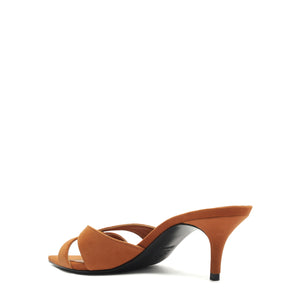 Hilda Leaf Mule Suede Sandal in Cuoio Brown