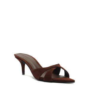 Hilda Leaf Mule Suede Sandal in Root Brown