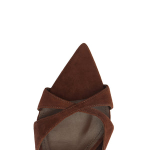 Hilda Leaf Mule Suede Sandal in Root Brown