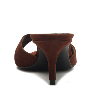 Hilda Leaf Mule Suede Sandal in Root Brown