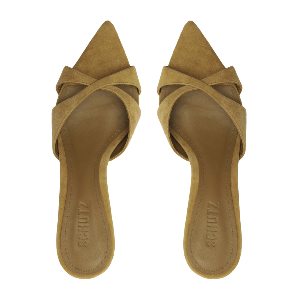 Hilda Leaf Mule Suede Sandal in Dried Pistachio