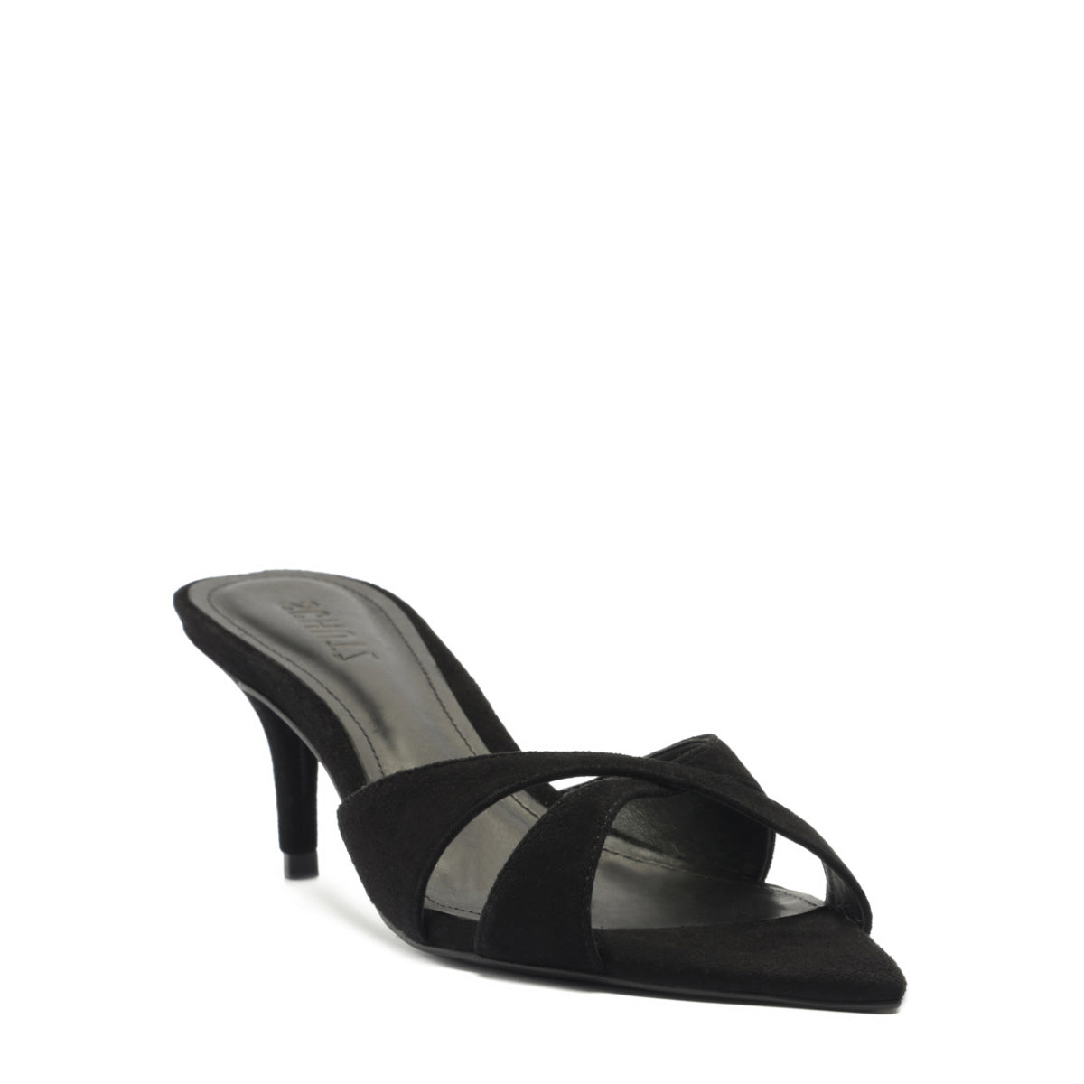 Hilda Leaf Mule Suede Sandal in Black
