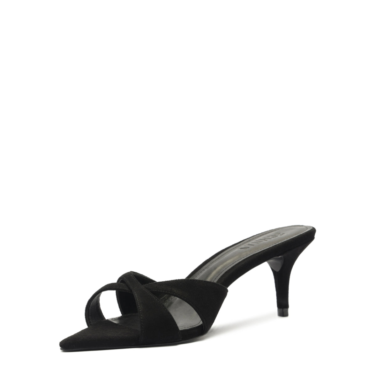 Hilda Leaf Mule Suede Sandal in Black
