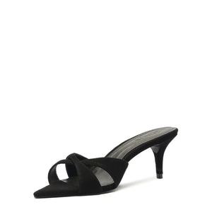 Hilda Leaf Mule Suede Sandal in Black