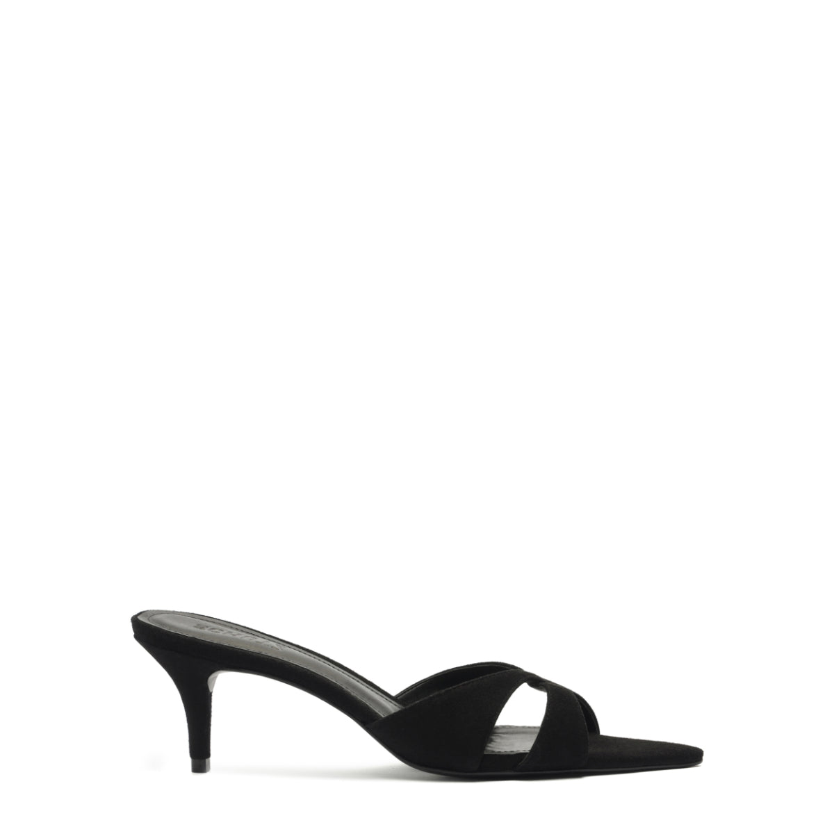 Hilda Leaf Mule Suede Sandal in Black