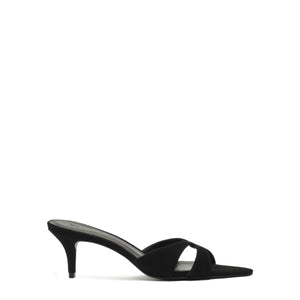 Hilda Leaf Mule Suede Sandal in Black