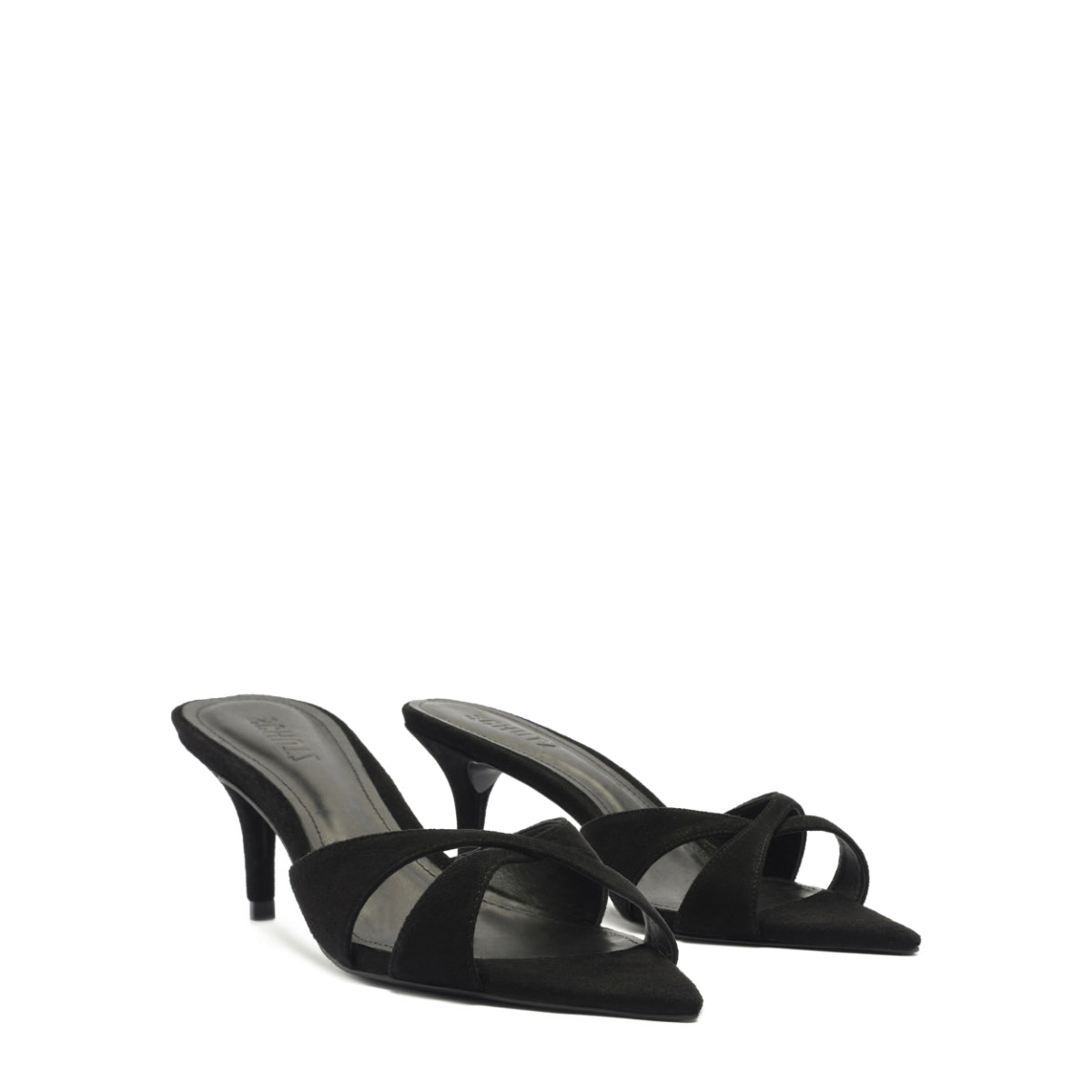 Hilda Leaf Mule Suede Sandal in Black