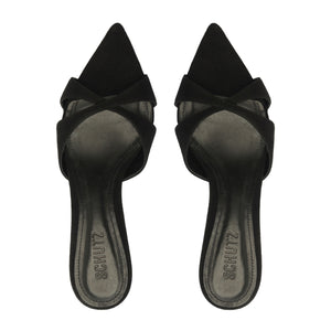 Hilda Leaf Mule Suede Sandal in Black