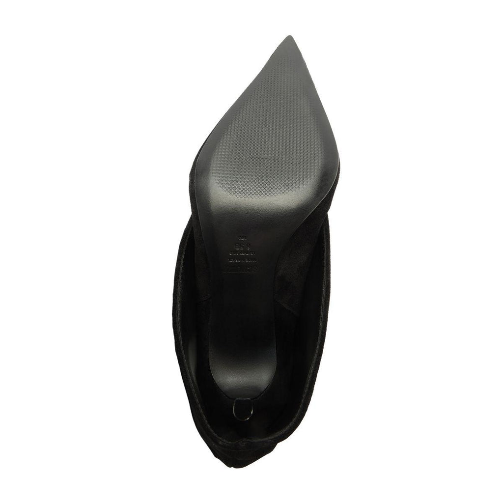 Top-down view of Mikki Up Cloak black suede boot showing the sole against a white background