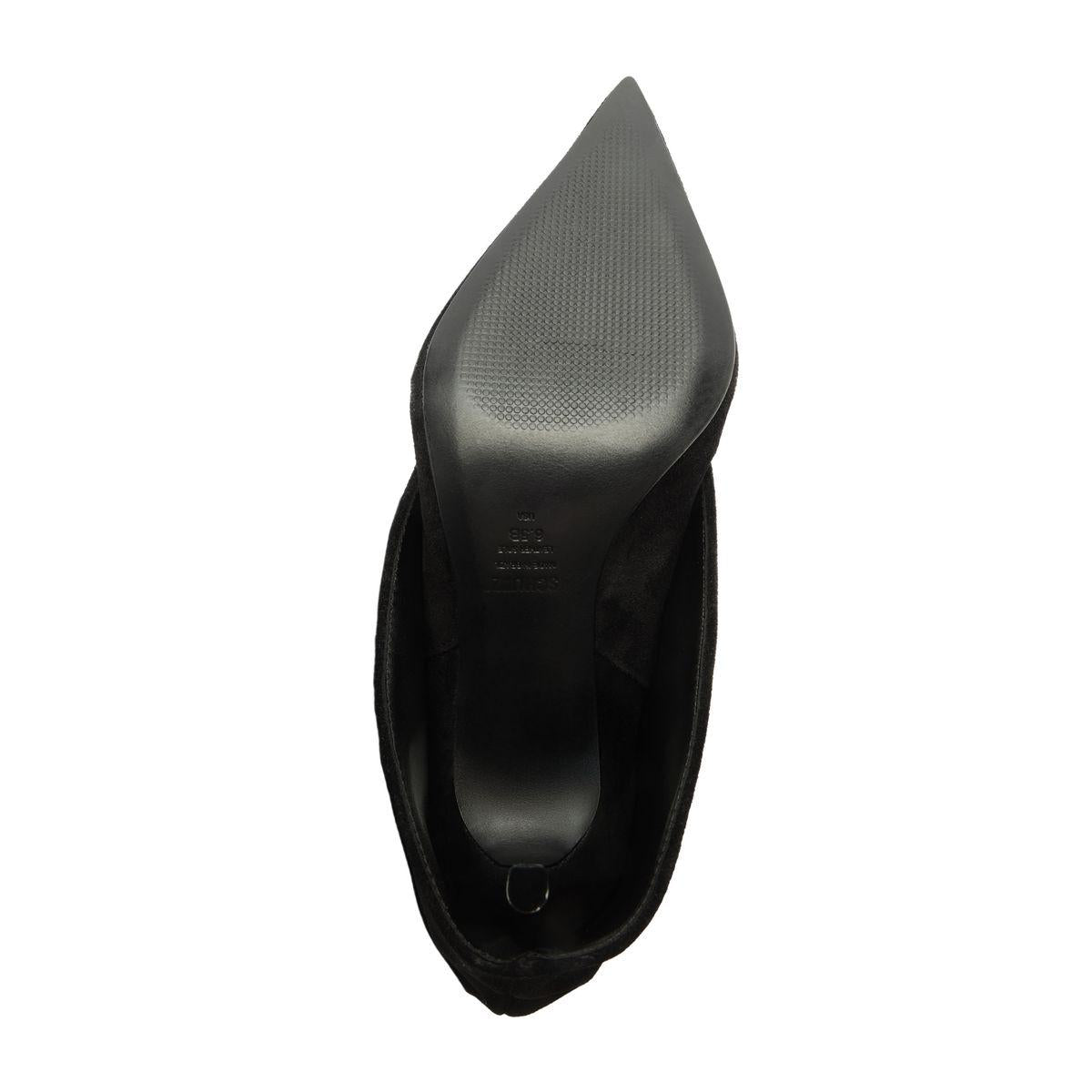 Top-down view of Mikki Up Cloak black suede boot showing the sole against a white background