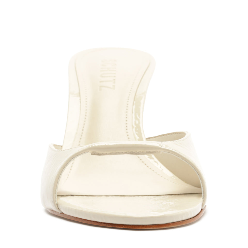 Arlette Mule Patent Leather Sandal in Sugar White