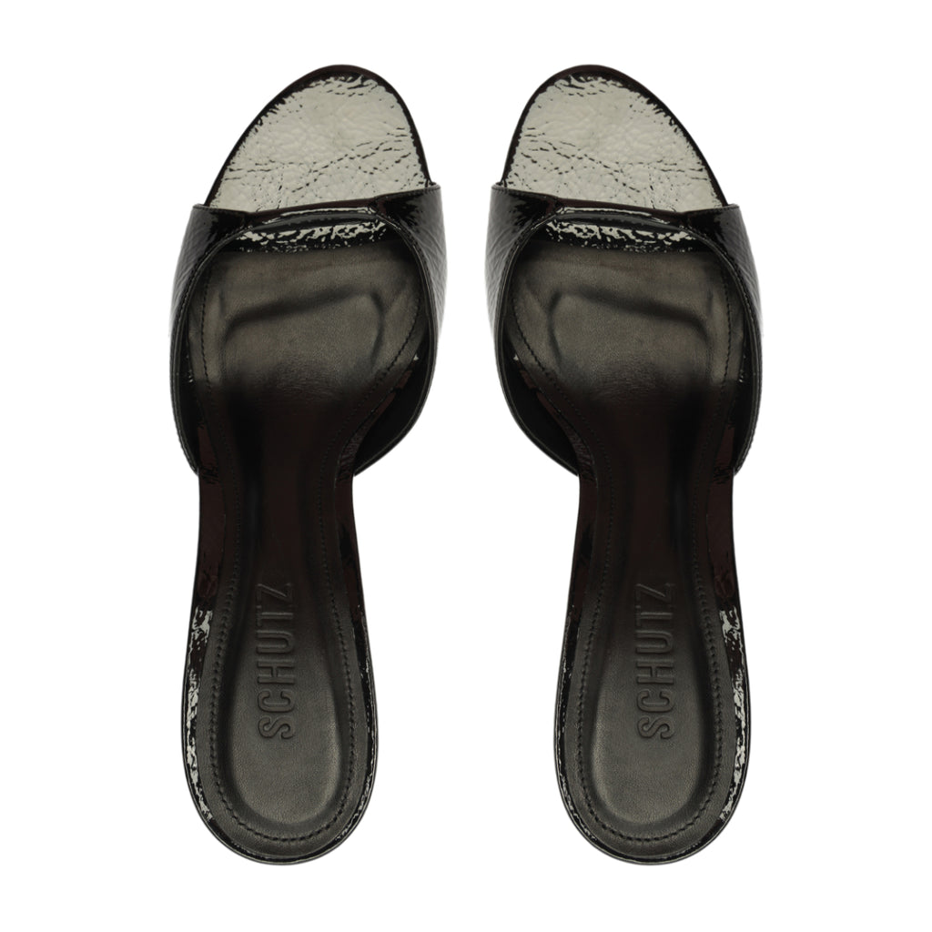 Arlette Mule Patent Leather Sandal in Black