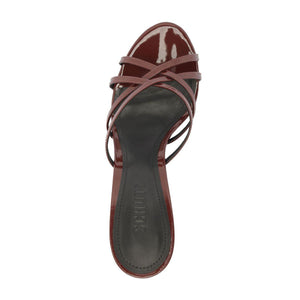Top view of Marion patent sandal showcasing crisscross straps and glossy Port Burgundy finish with white background
