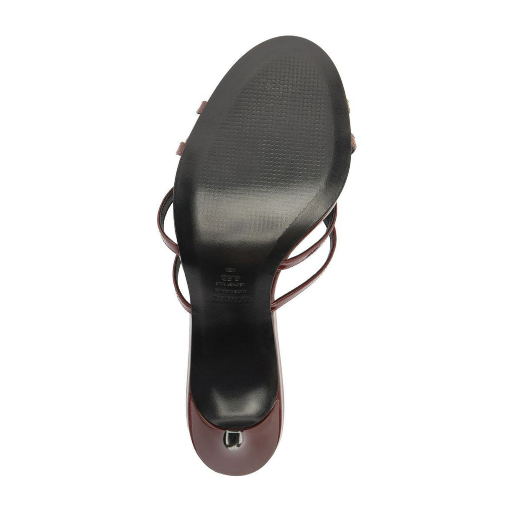 Top view of Marion Patent Sandal in Port Burgundy showcasing its strappy design on a white background