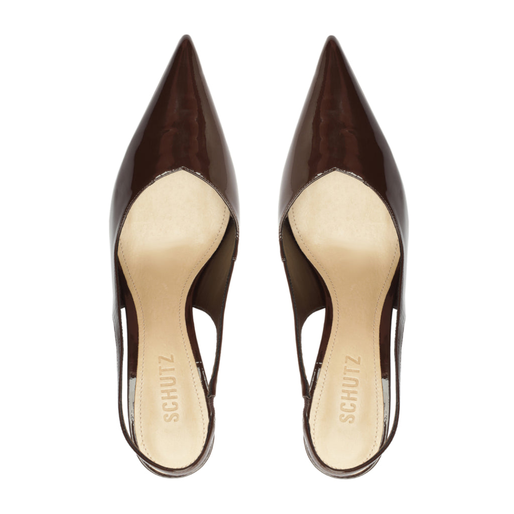 Lexi Mid Patent Pump in Chestnut Brown