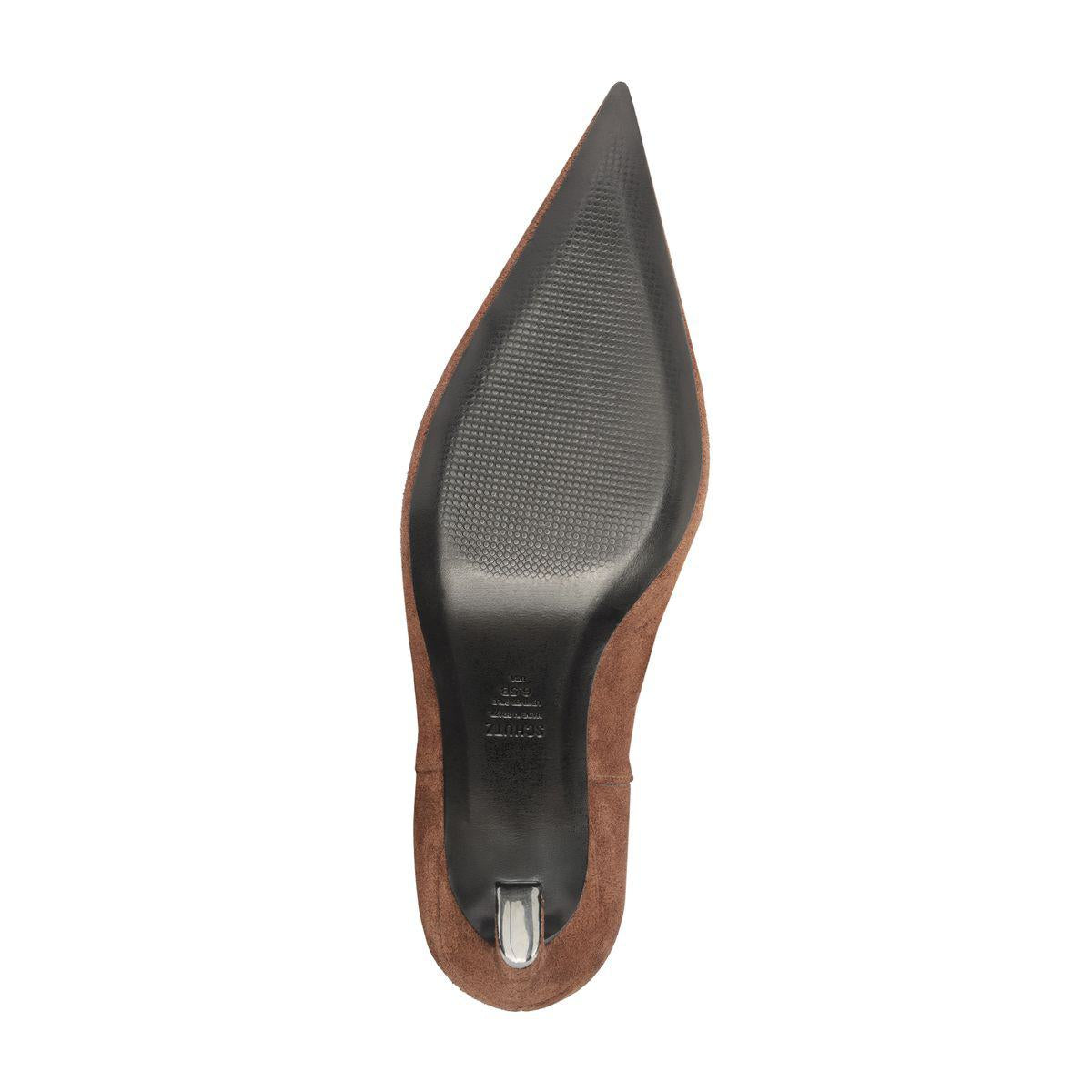 Bottom view of Lexi Mid Suede Boot in Root Brown showcasing textured sole and heel with white background