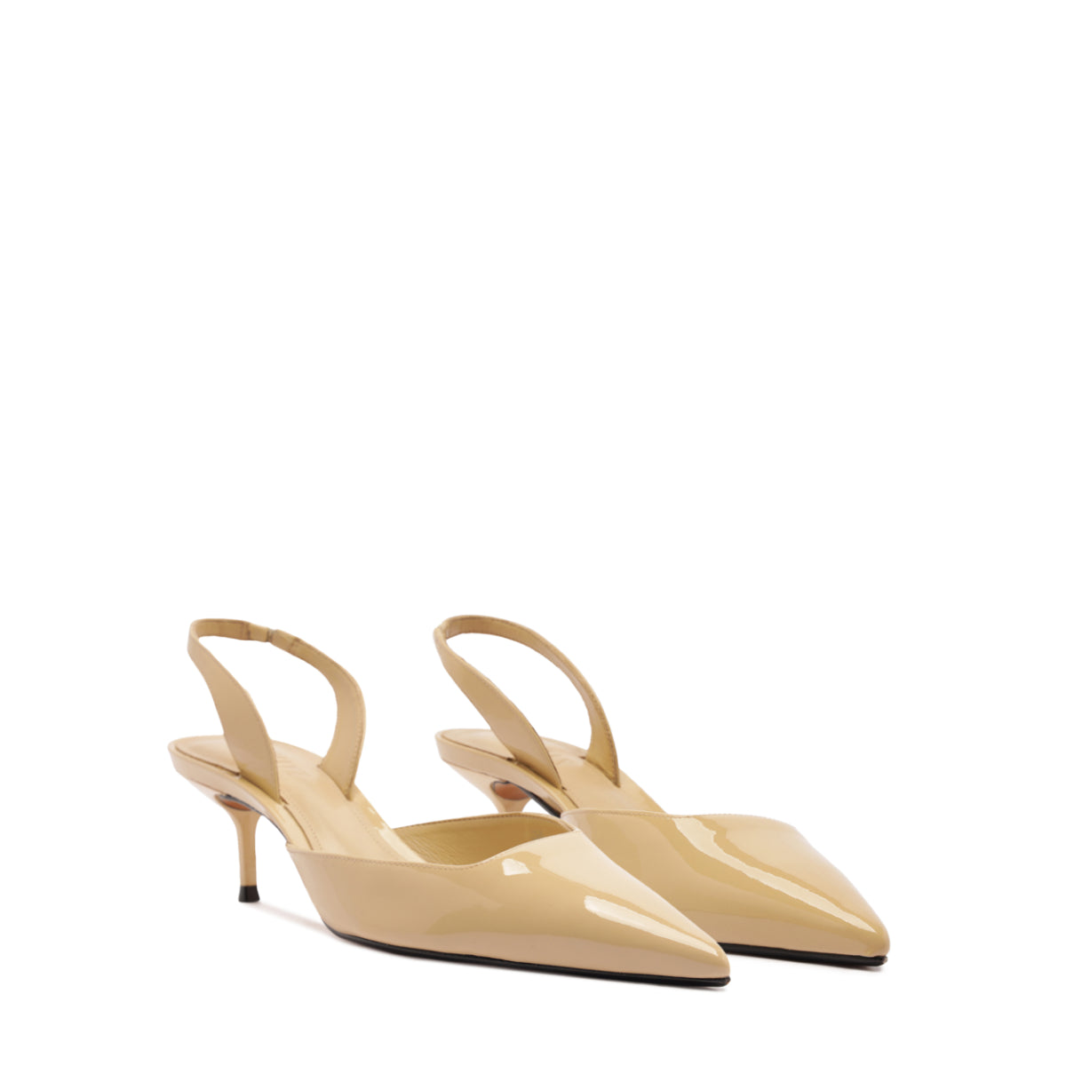 Paola Mid Patent Pump in Buff Beige