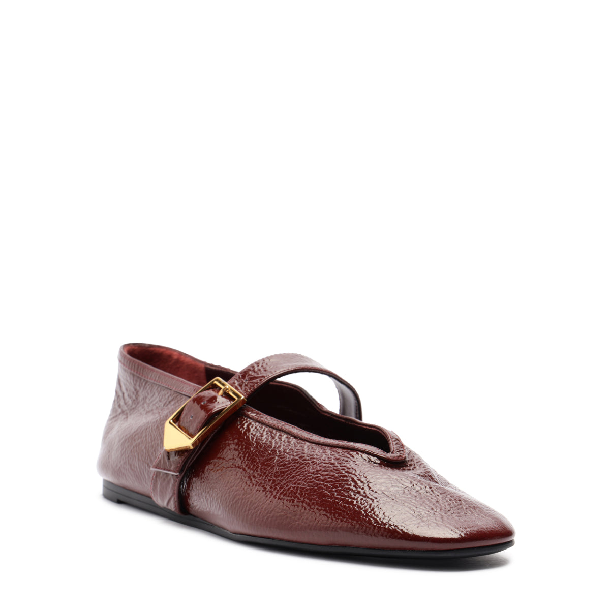 Courtney Buckle Patent Flat in Vino