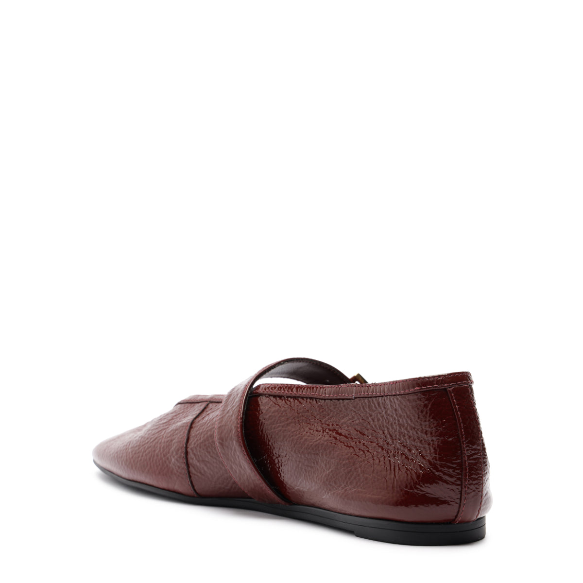 Courtney Buckle Patent Flat in Vino