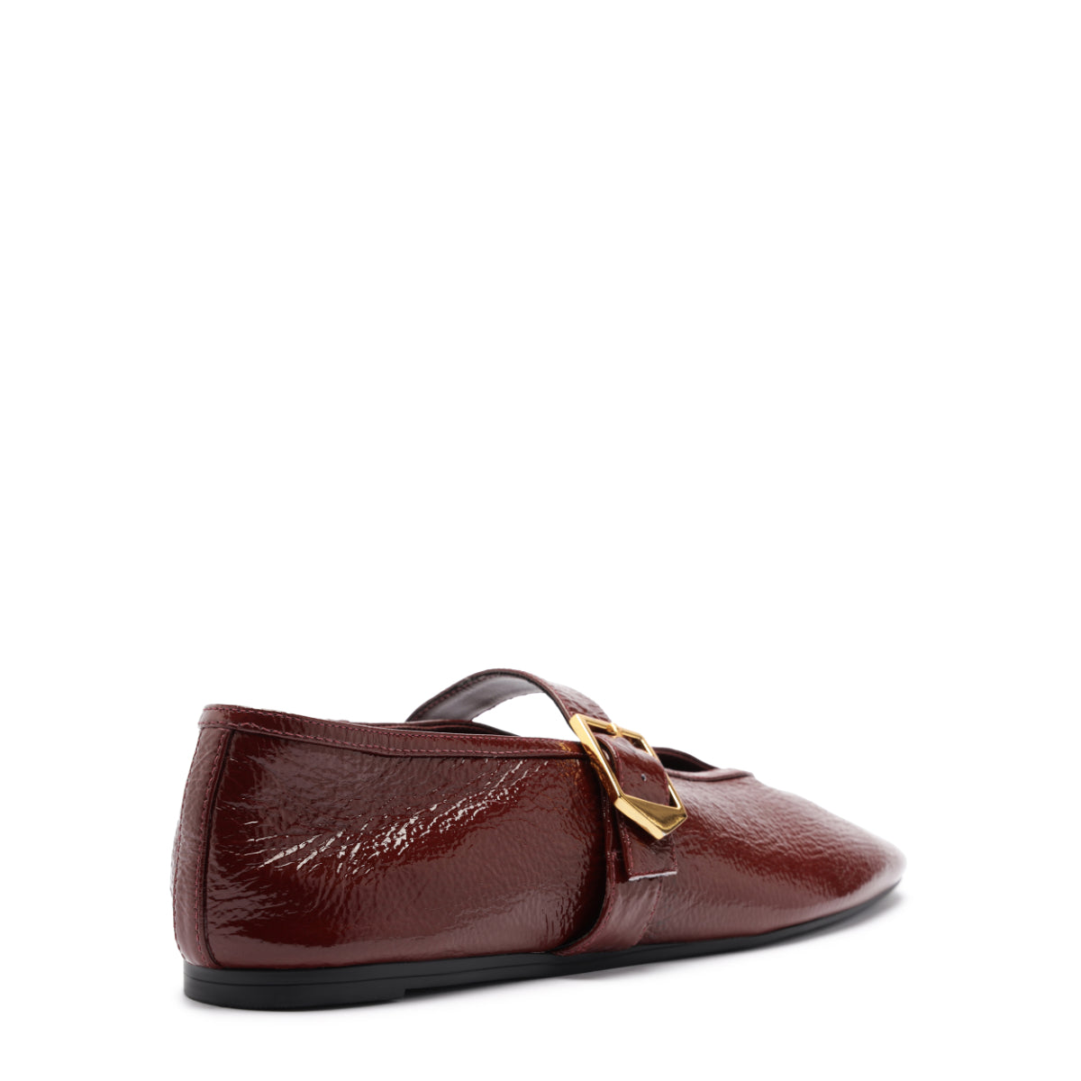 Courtney Buckle Patent Flat in Vino