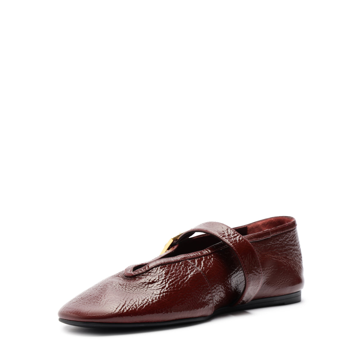 Courtney Buckle Patent Flat in Vino