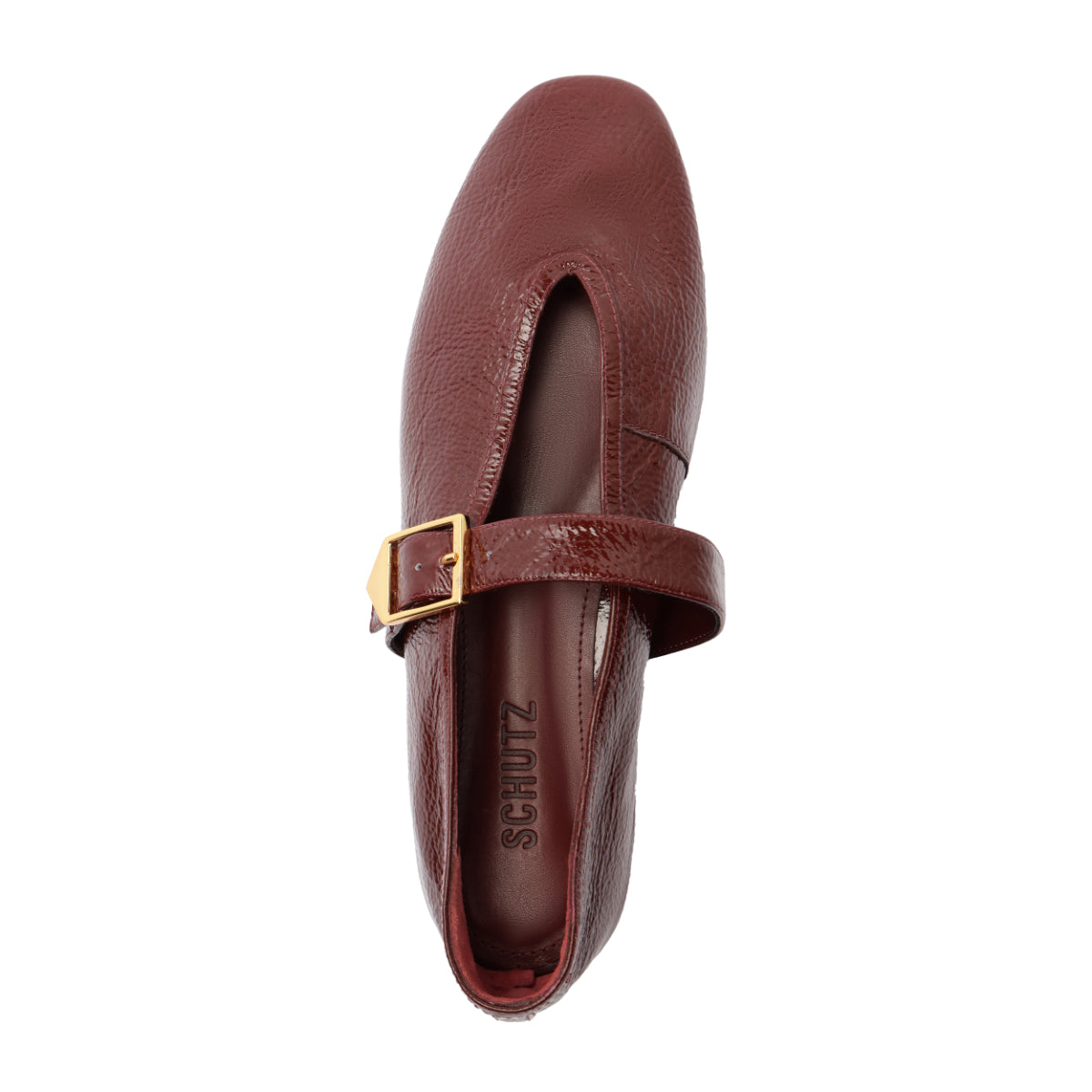 Courtney Buckle Patent Flat in Vino