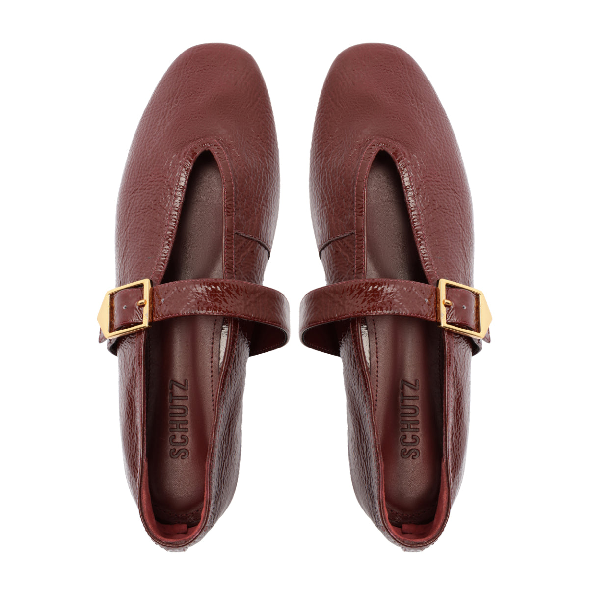 Courtney Buckle Patent Flat in Vino