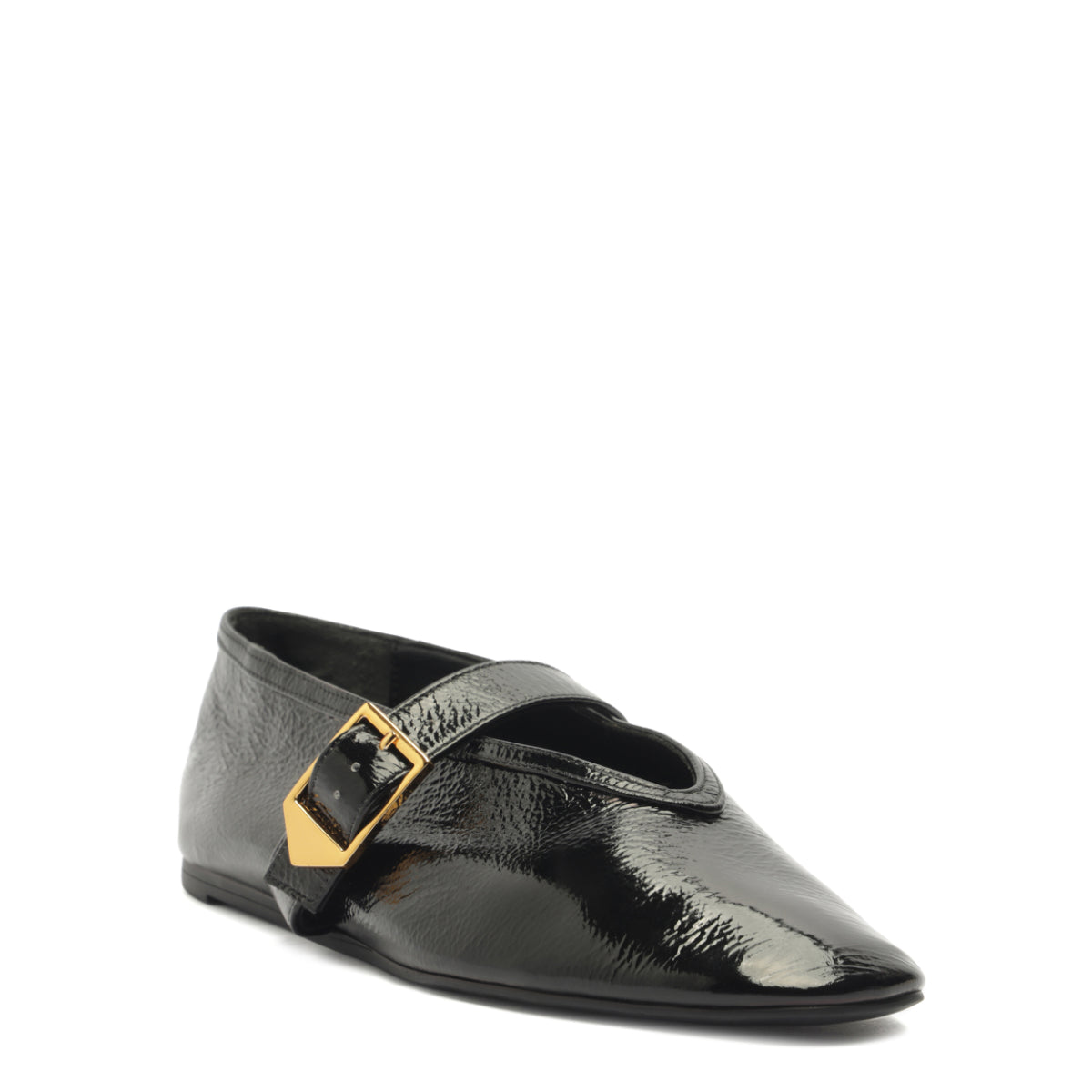 Courtney Buckle Patent Flat in Black