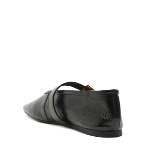 Courtney Buckle Patent Flat in Black