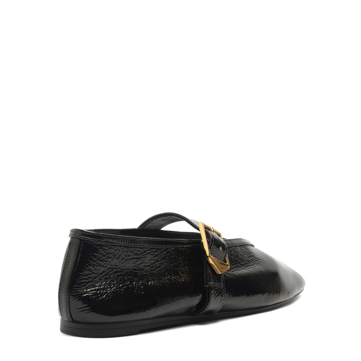 Courtney Buckle Patent Flat in Black
