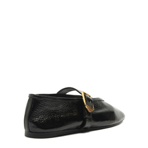 Courtney Buckle Patent Flat in Black