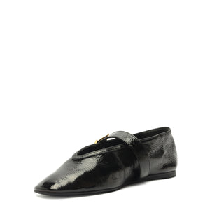 Courtney Buckle Patent Flat in Black