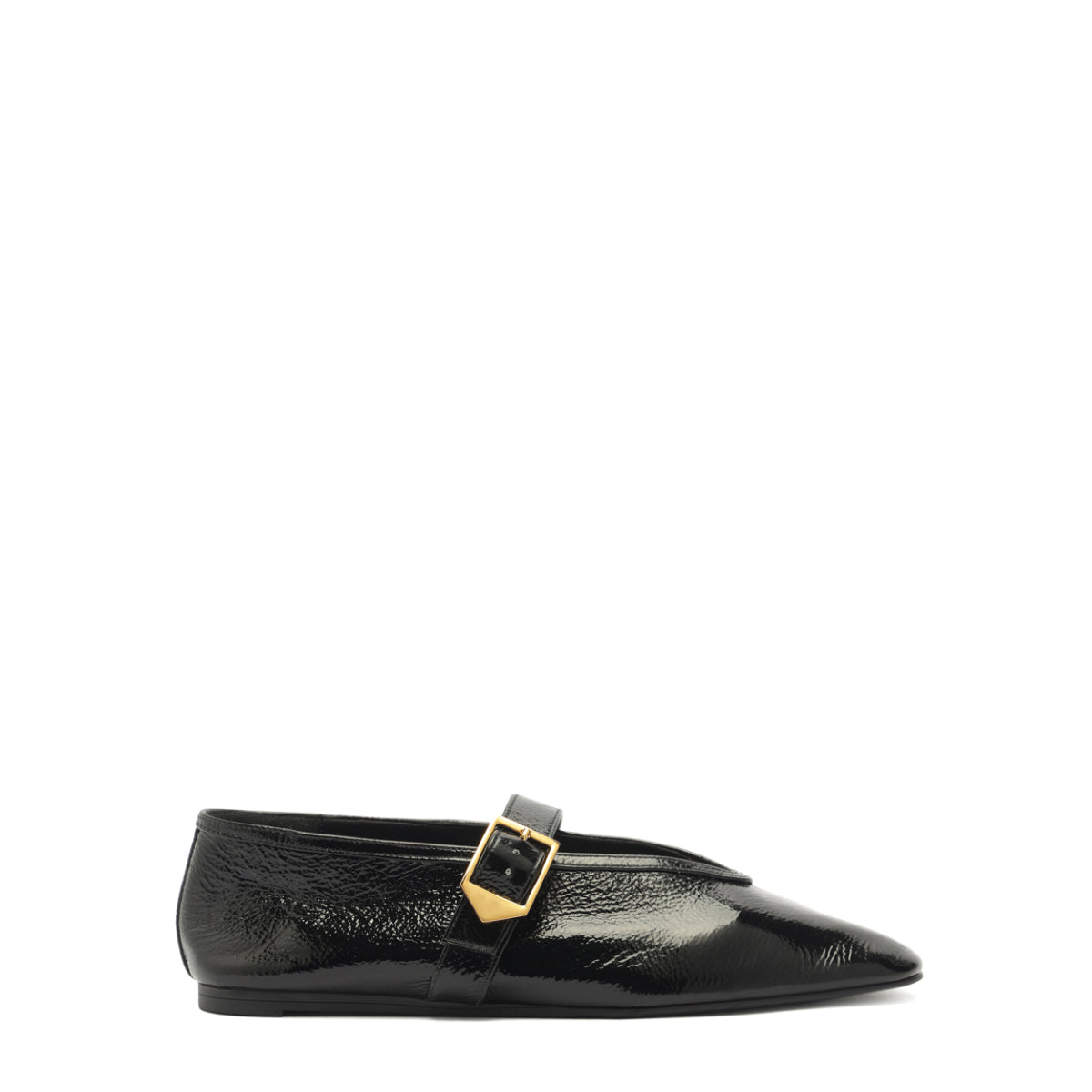 Courtney Buckle Patent Flat in Black