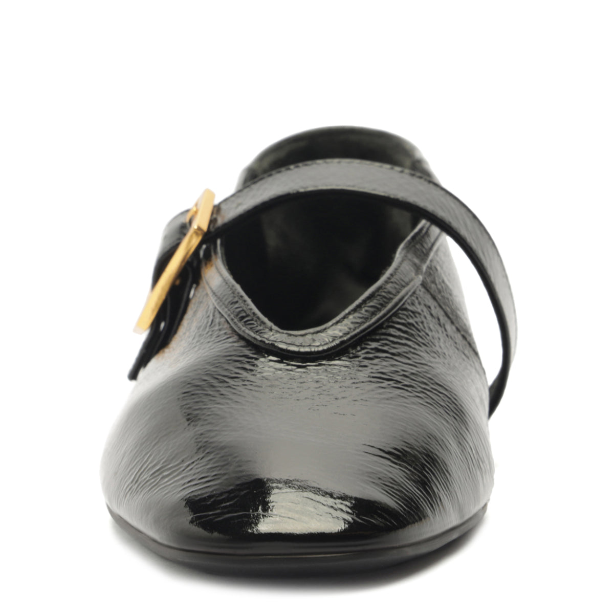 Courtney Buckle Patent Flat in Black