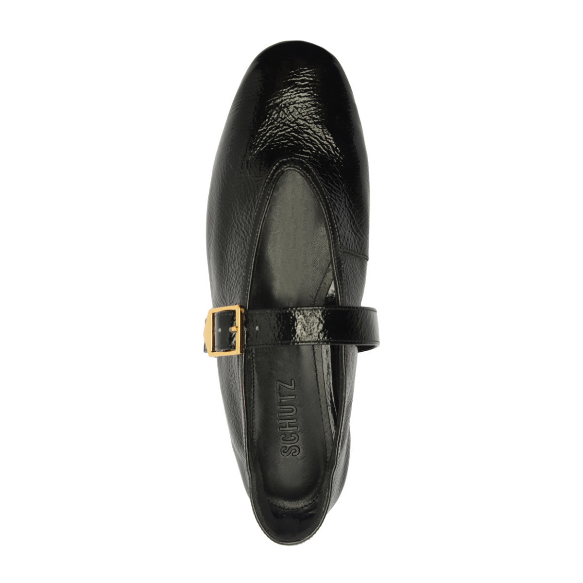 Courtney Buckle Patent Flat in Black