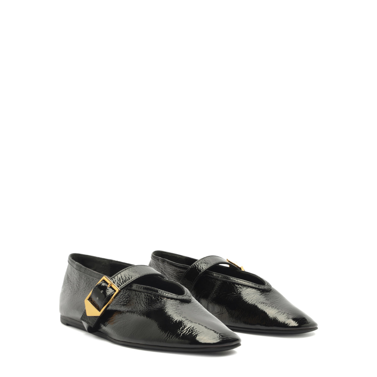 Courtney Buckle Patent Flat in Black